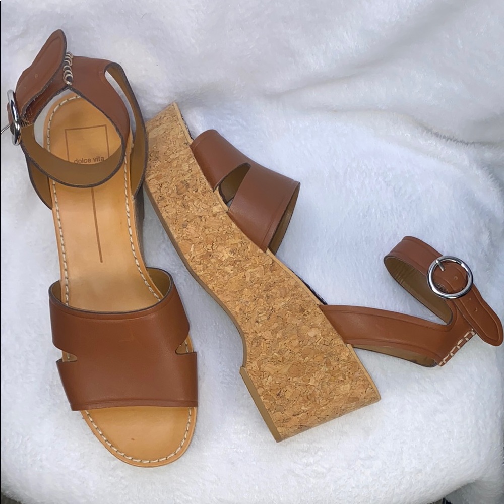 Dolce Vita Brown Platform Cork Wedge Sandals